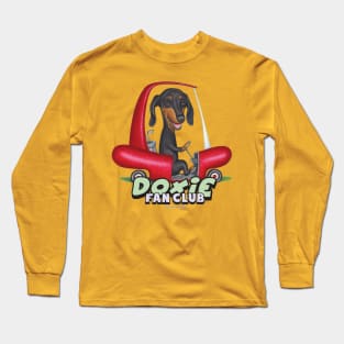 Cute Doxie Dog driving hotdog golf cart on Black Dachshund Driving Golf Cart Long Sleeve T-Shirt